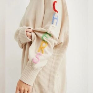 Aerie Cream Sweater with CHEERS in Multicolor Lettering, Size M
